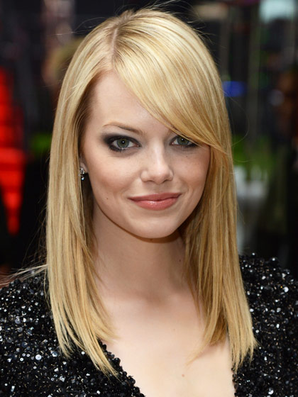 Emma Stone's long and side-swept bangs