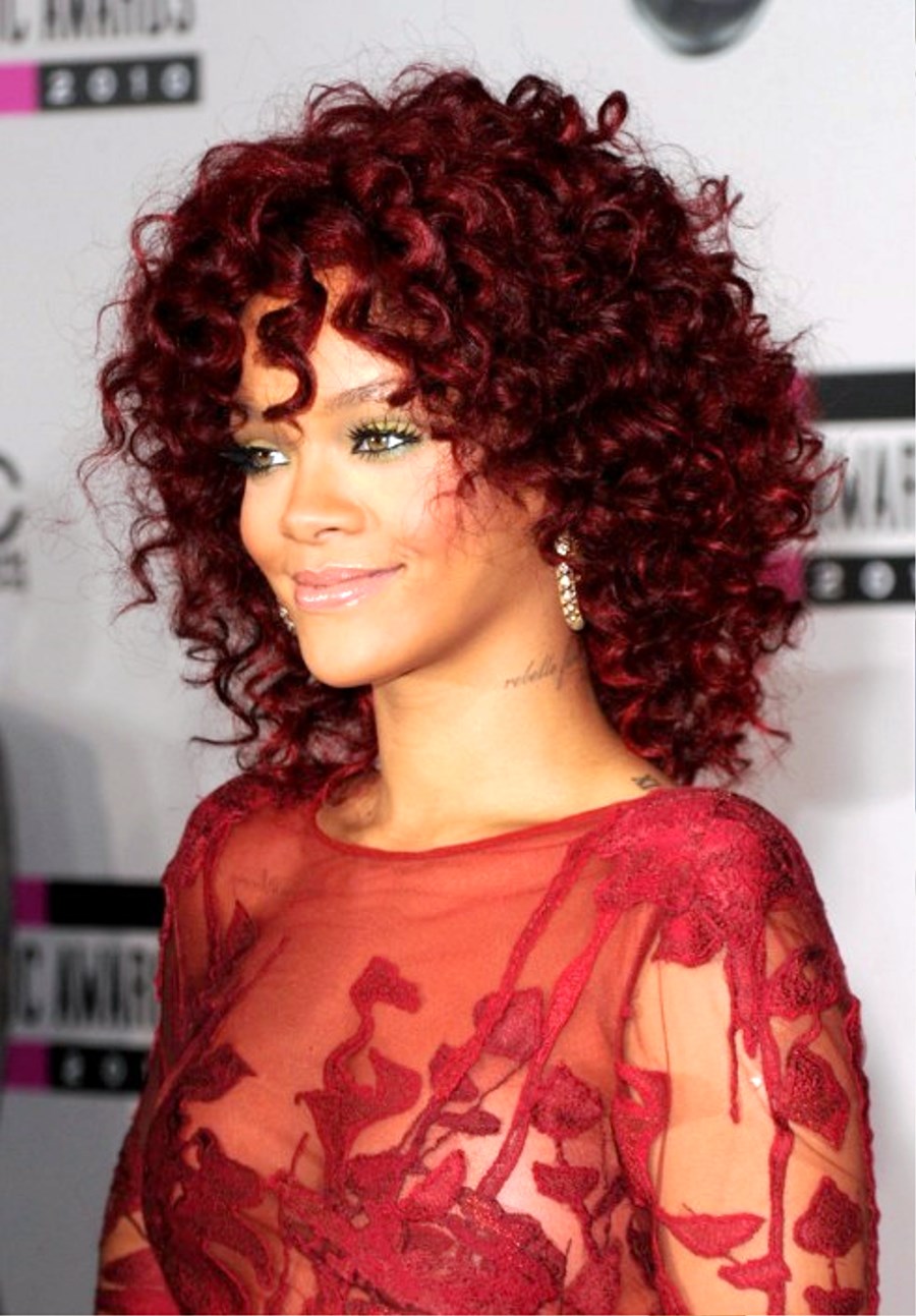 Rihanna Red Curly Hairstyles