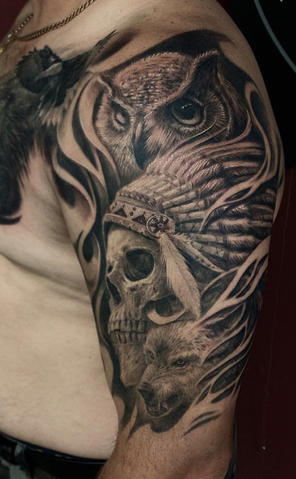 82-Owl-with-indian-skull-tattoo