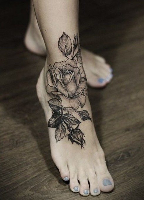 Black-Rose-tattoo-on-foot