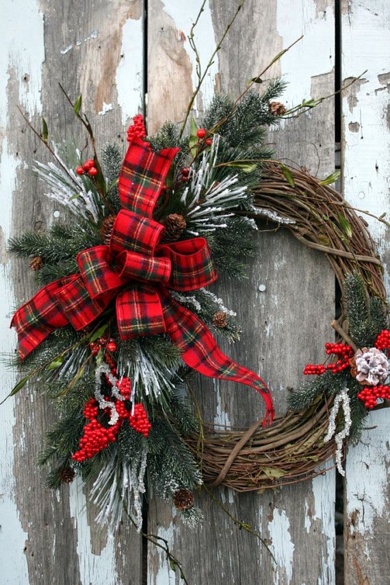 Christmas Wreath, Snowy Pine, Red Berries