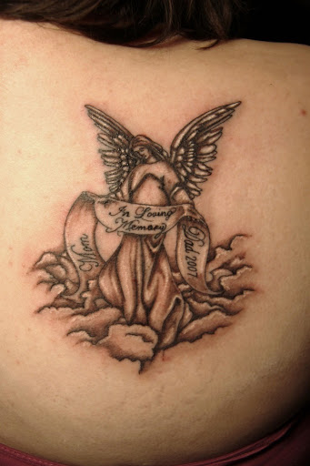 Angel tattoo design with message quotes and name