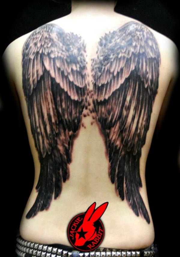 Angel wings back tattoo