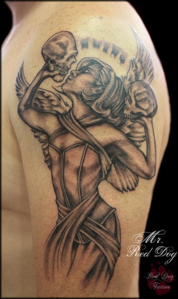 Angel with skulls tattoo