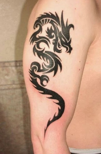 Black tribal dragon tattoo designs and ideas for men on half sleeves