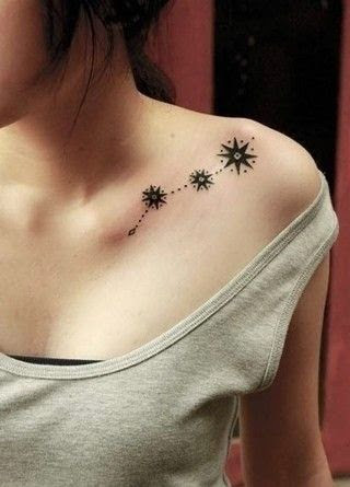 Chain Star tattoo designs on chest and shoulder for girls.