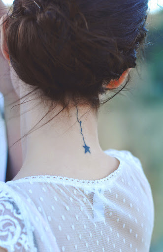 Cute small Star tattoo design on neck ideas for women