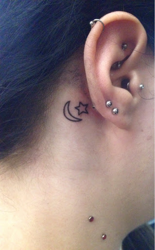 Moon and Star tattoos are also a good combination behind the ear tattoo ideas and designs for female.
