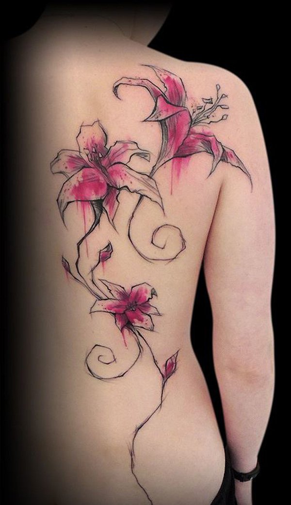 Realistic-lily-back-tattoo