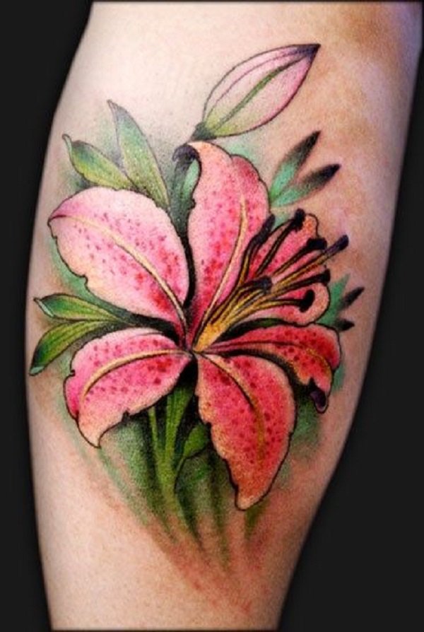Realistic-pink-lily-on-leg