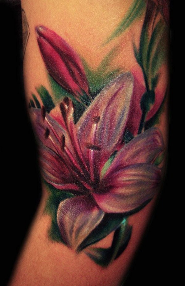 Realistic-pink-lily-tattoo-on-sleeve