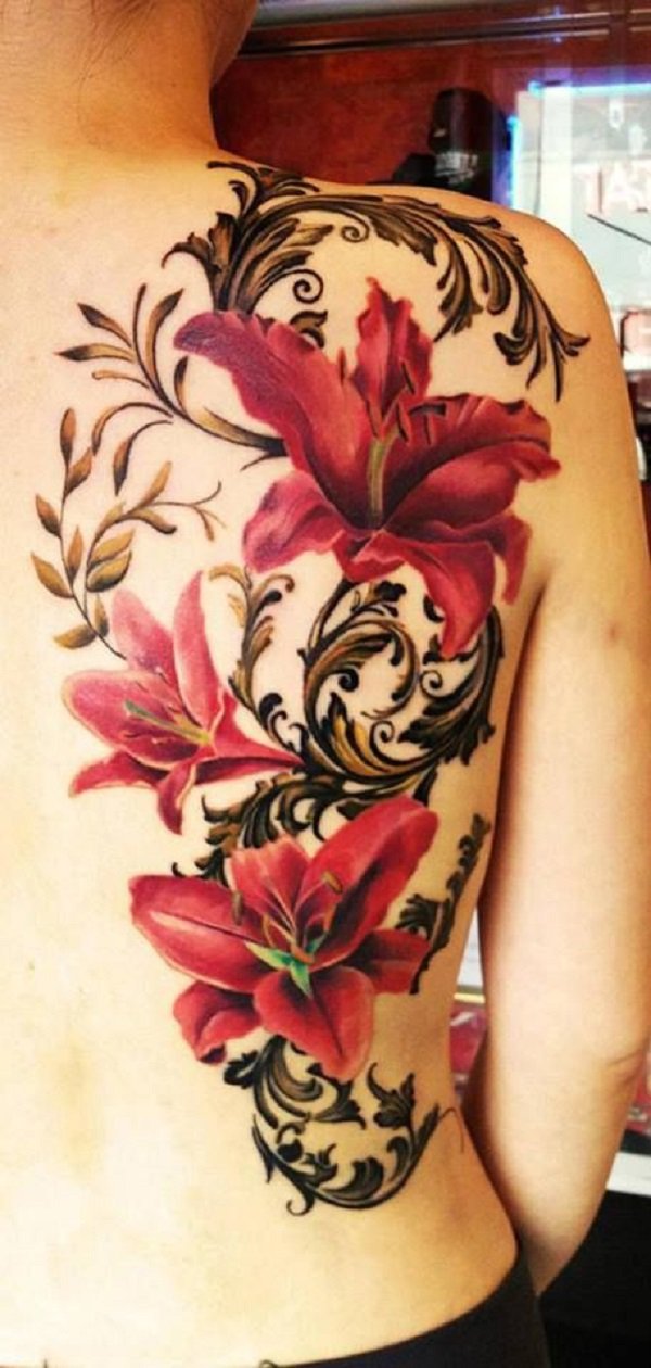 Red-lily-tattoo-on-back