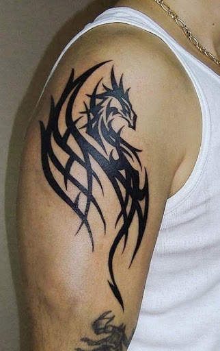 Tribal Dragon Tattoos on shoulder for men.
