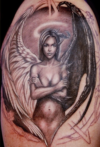 angel and devil tattoo design idea