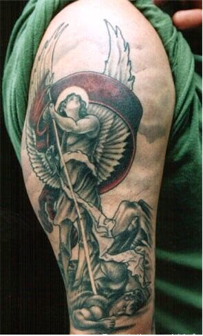 angel tattoo design on upper arm