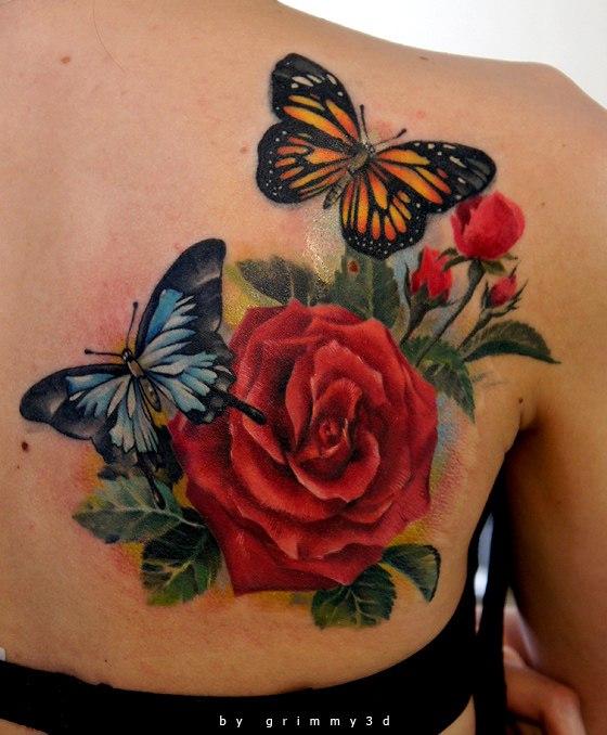 butterfly tattoo and rose tattoo