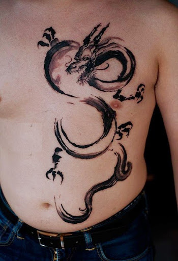 dragon tattoo design on front chest and stomach