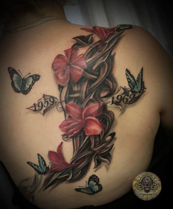 flowers butterflies tribal tattoo