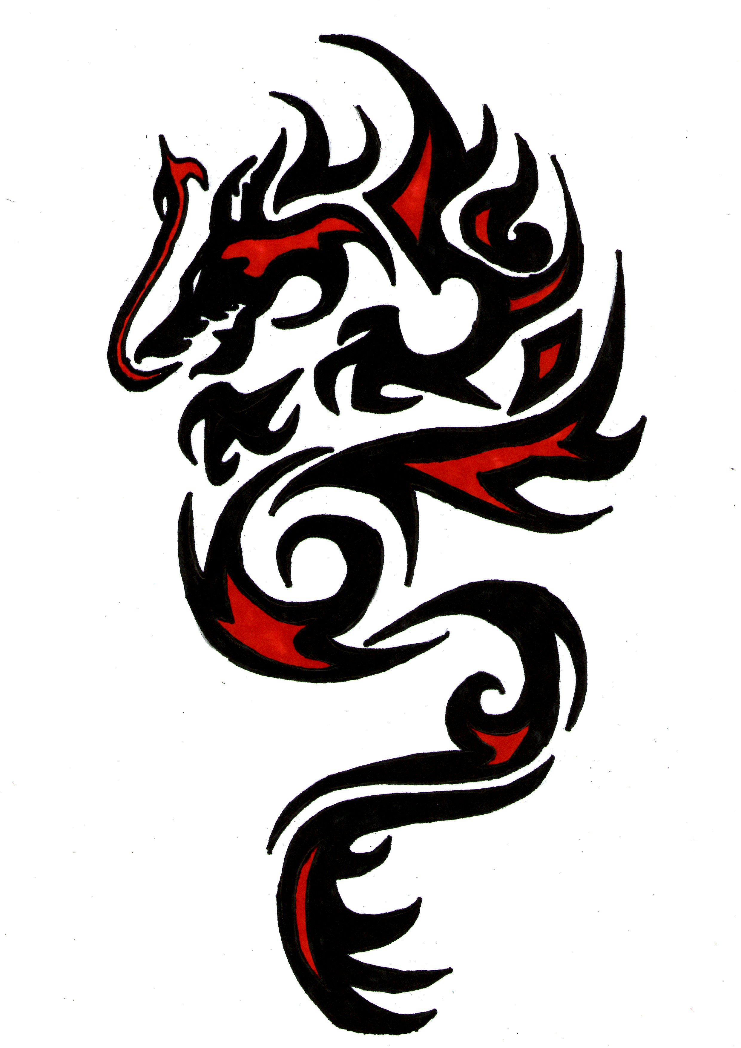 tribal-red-and-black-ink-dragon-tattoo-design