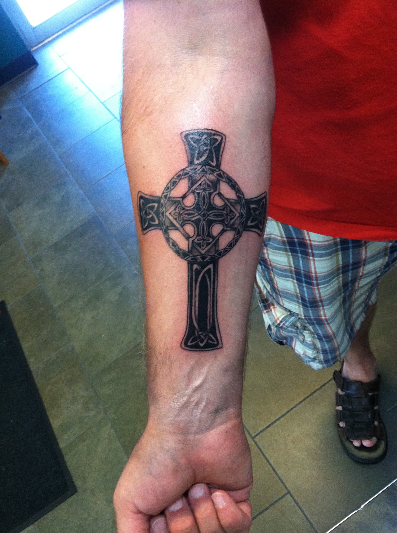 Forearm Cross Tattoo Designs for Men
