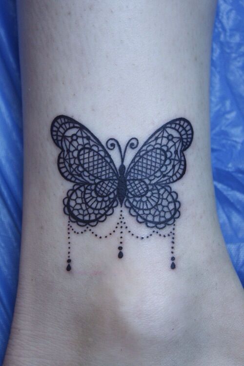 Lace Butterfly Tattoo on ankle