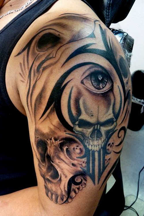 Tribal Skull Sleeve Tattoo Designs