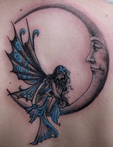 Fairy and Moon Tattoo Design