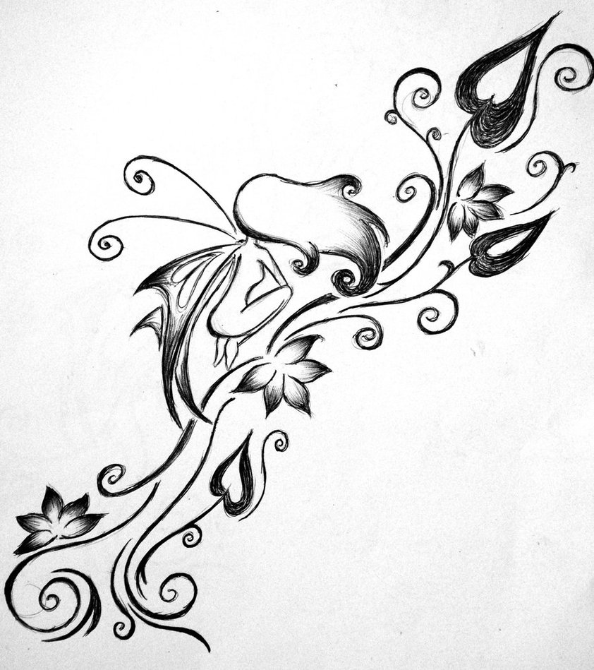 Fairy n Flower Vine Tattoo Design