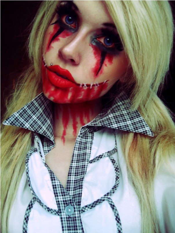 scary halloween makeup bloody face school girl